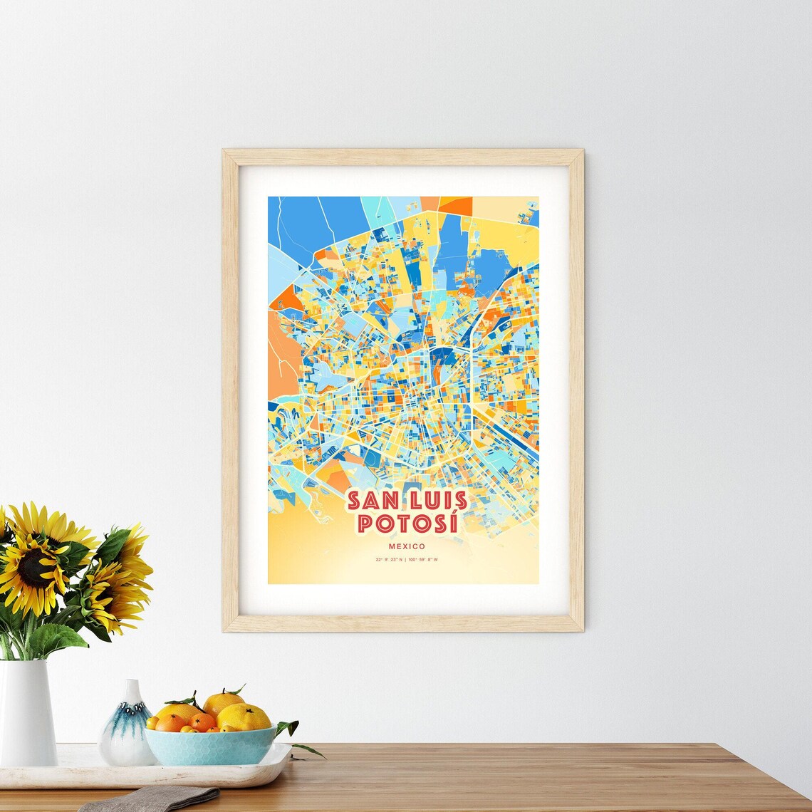 San Luis Potosi Mexico Colorful Blue Orange City Map Art Poster - Image 2