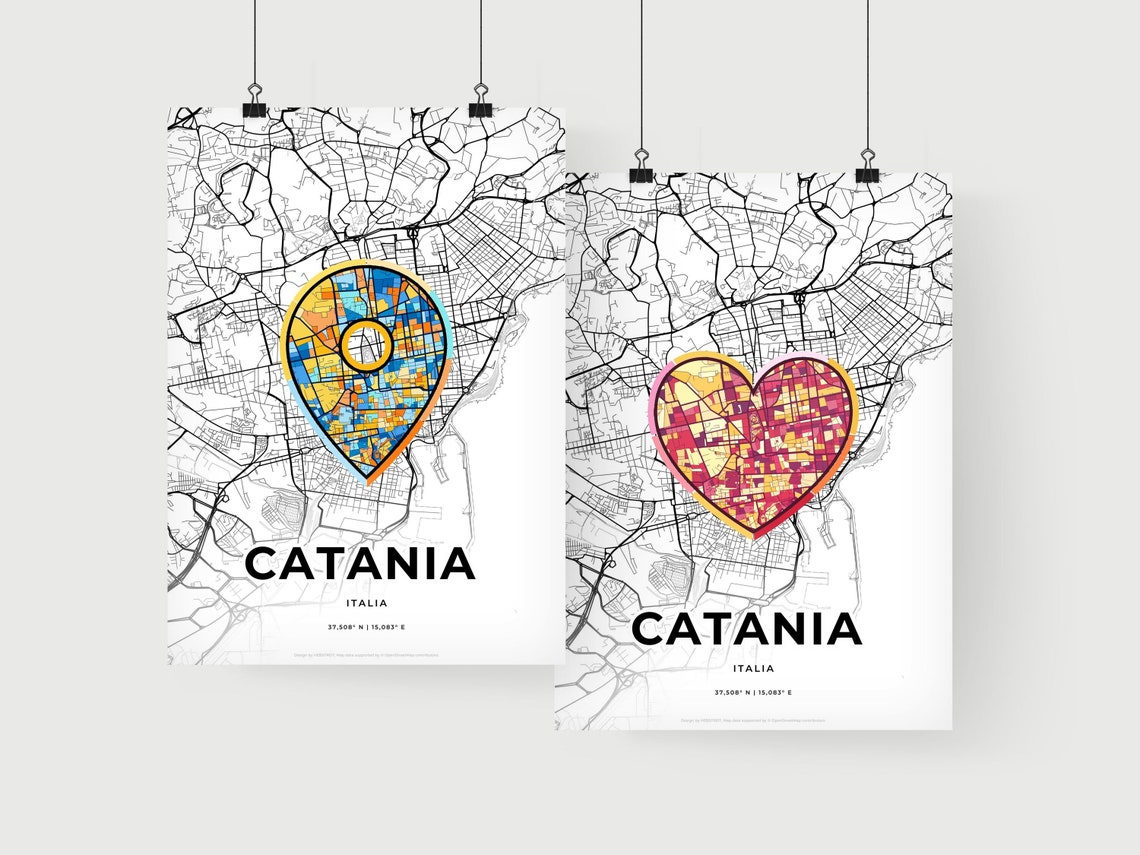 Catania Italy Where It All Began Heart Map Coordinates Poster - Image 2