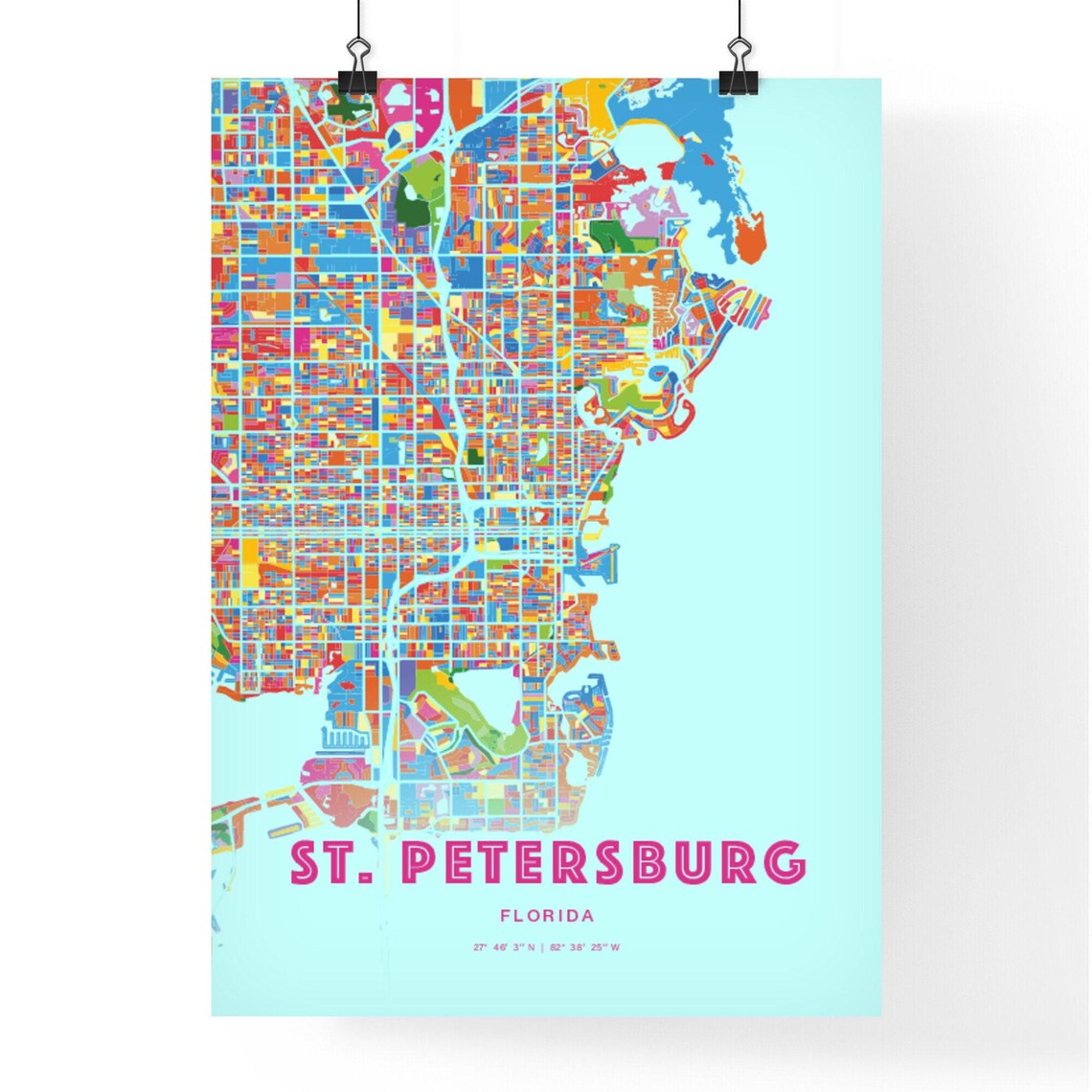 St. Petersburg Florida Crazy Colorful Mosaic City Map Art Poster - Image 3