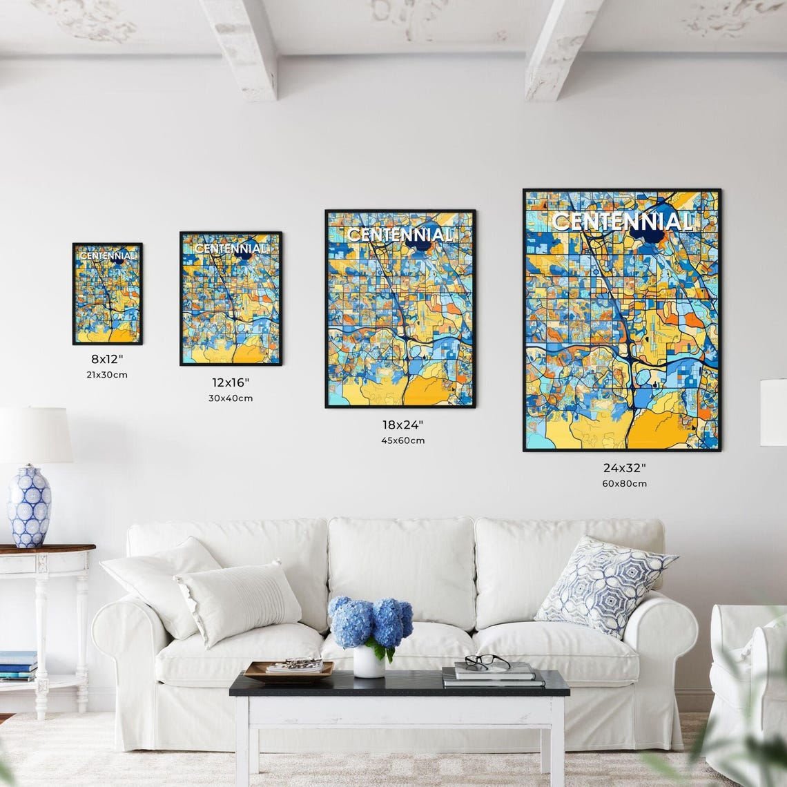 Centennial Colorado Stylized Blue and Orange City Map Poster - Image 3