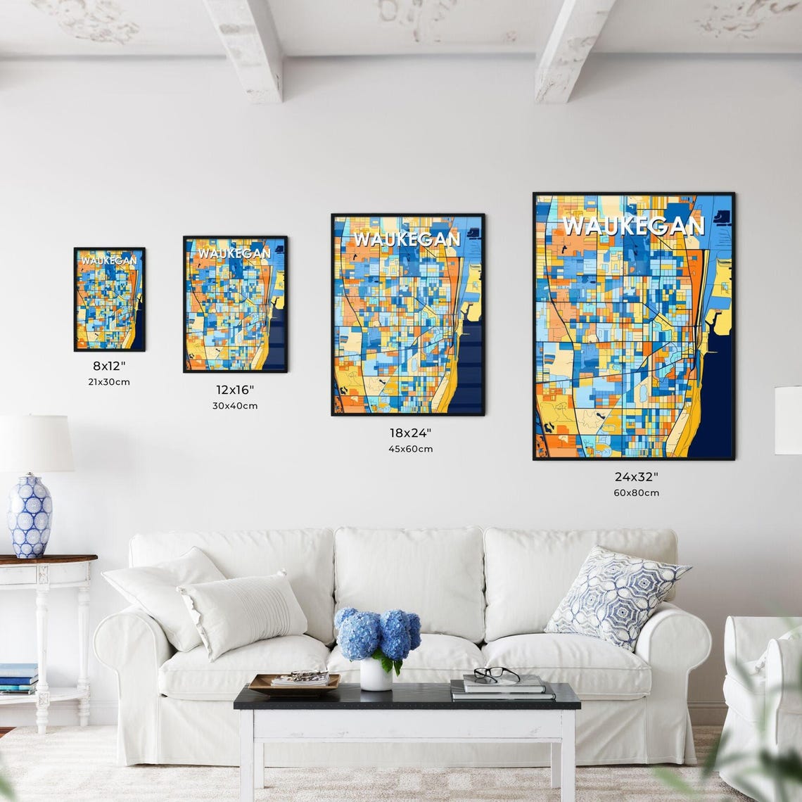 Waukegan Illinois Lakefront City Map Colorful Art Print Decor - Image 3