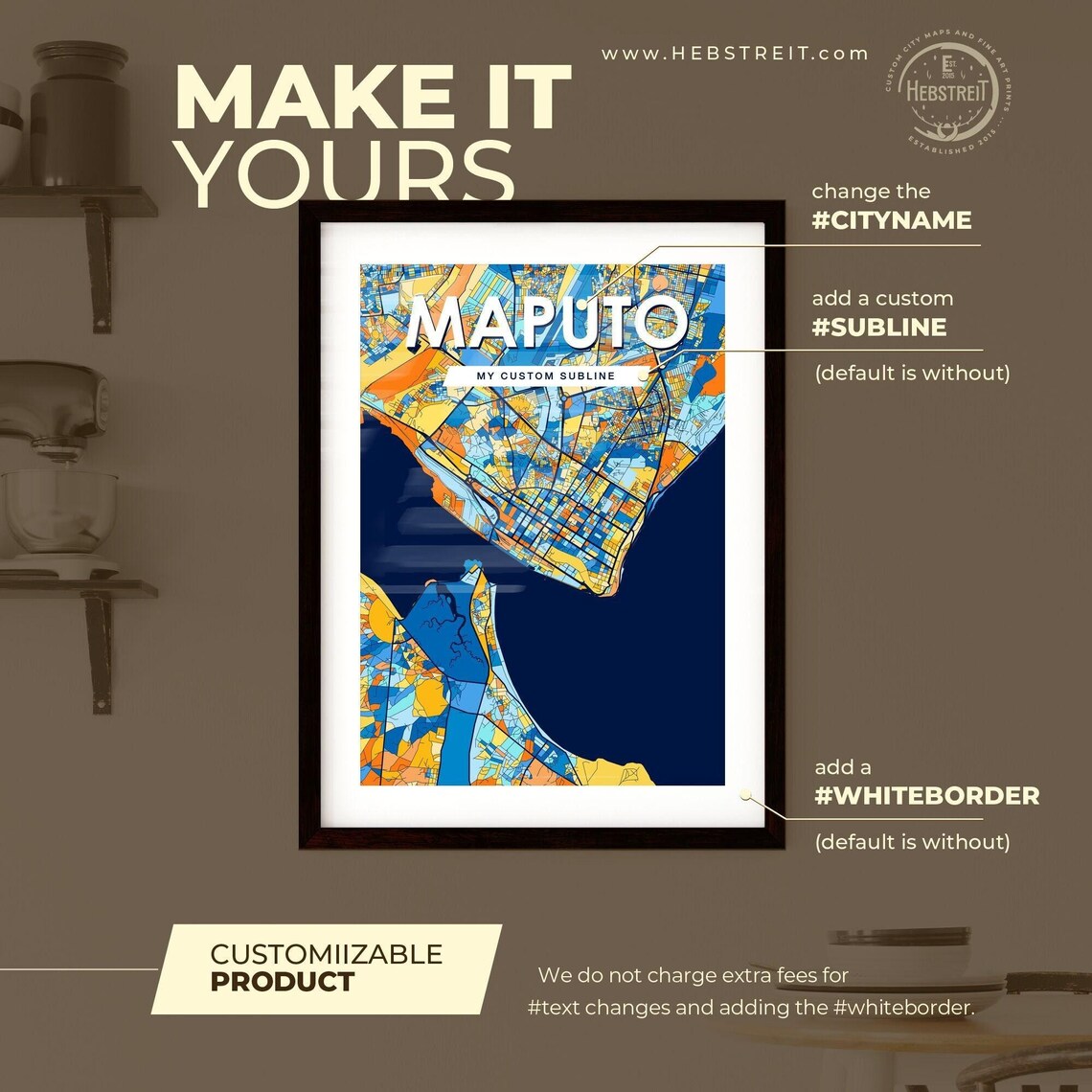 Maputo Mozambique Colorful City Street Map Blue Orange Poster Art - Image 2