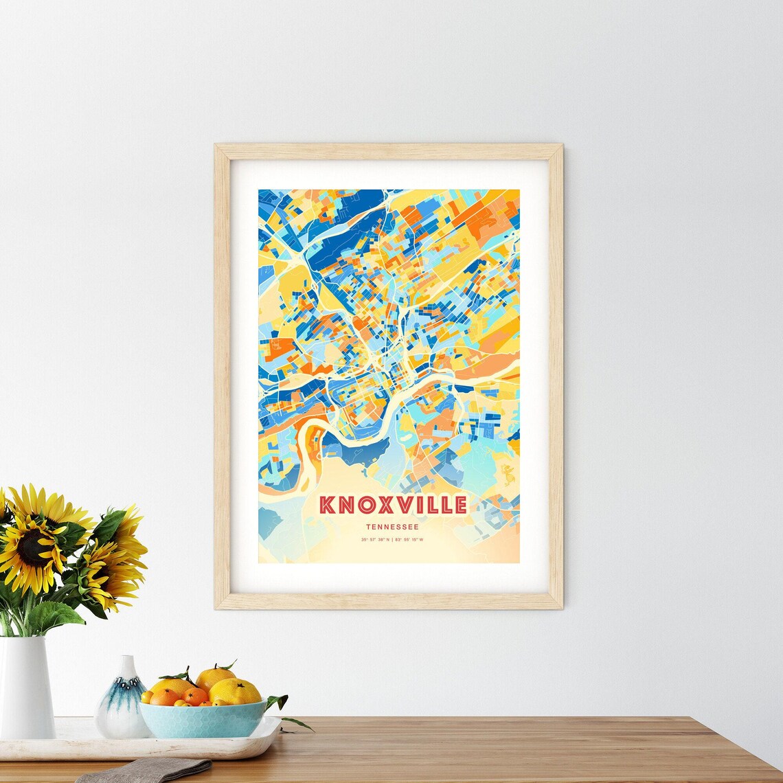 Knoxville Tennessee Colorful Blue Orange City Map Art Poster - Image 2