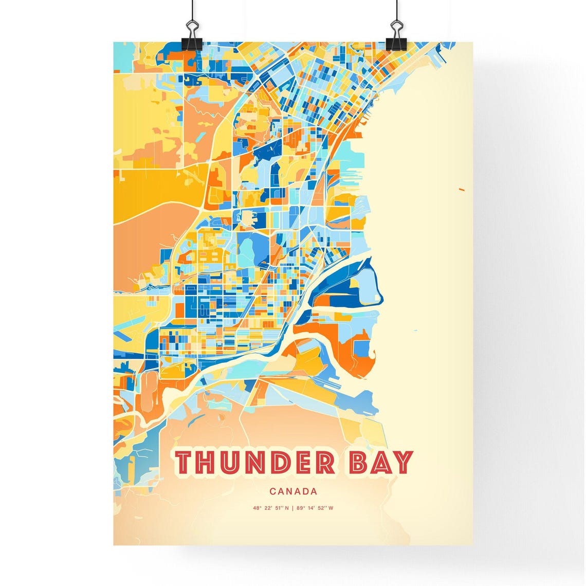 Thunder Bay Canada Colorful City Map Art Coordinates Modern Poster - Image 3