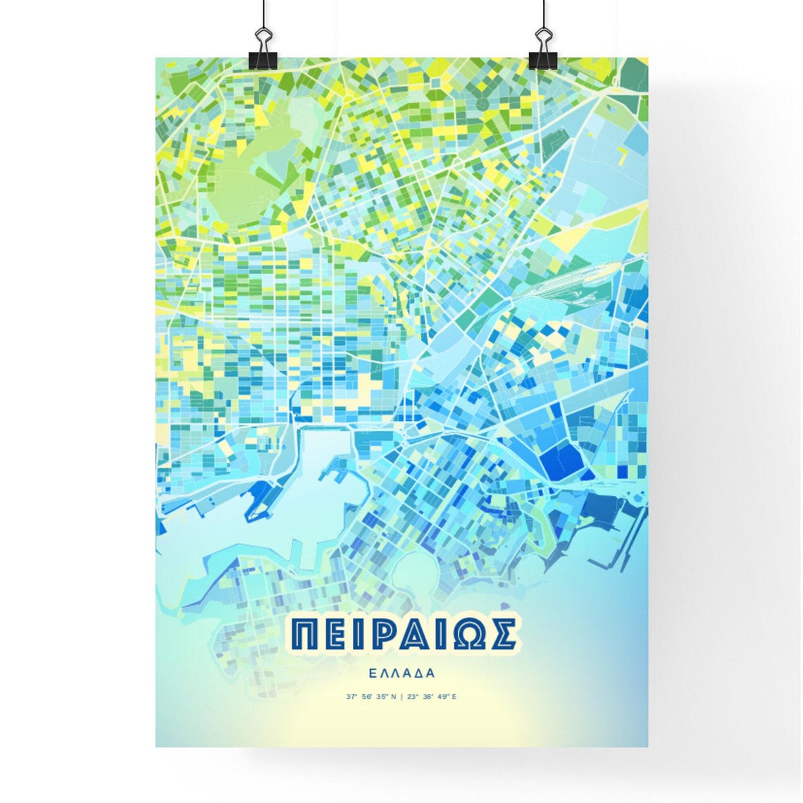 Piraeus Greece Bluish Custom Stylish City Map Art Poster Gift - Image 2