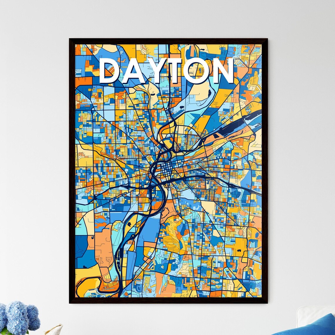 Dayton Ohio Vibrant Colorful Illustrated Street Map Art Poster