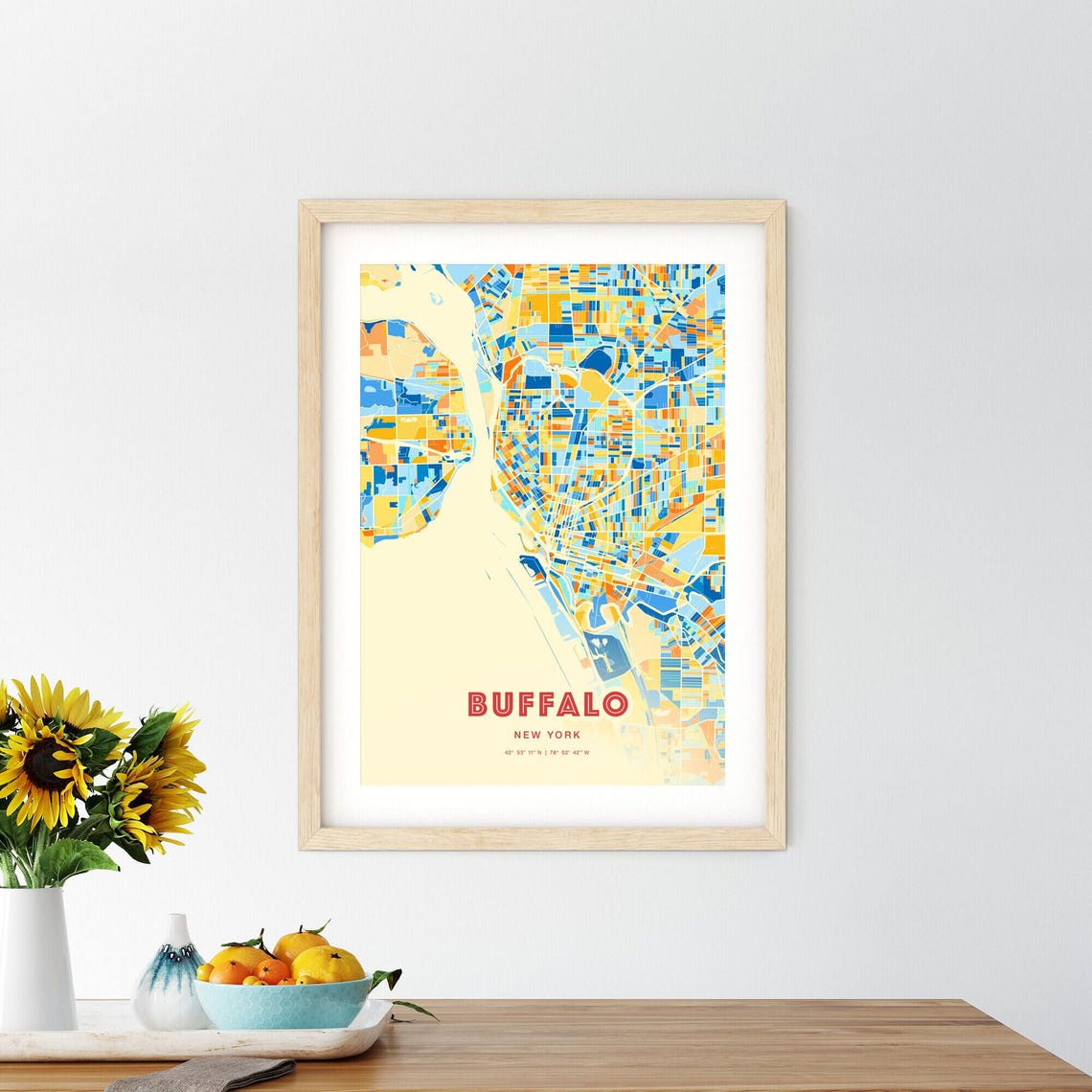 Buffalo New York City Map Art Poster Blue Orange Street Style - Image 2