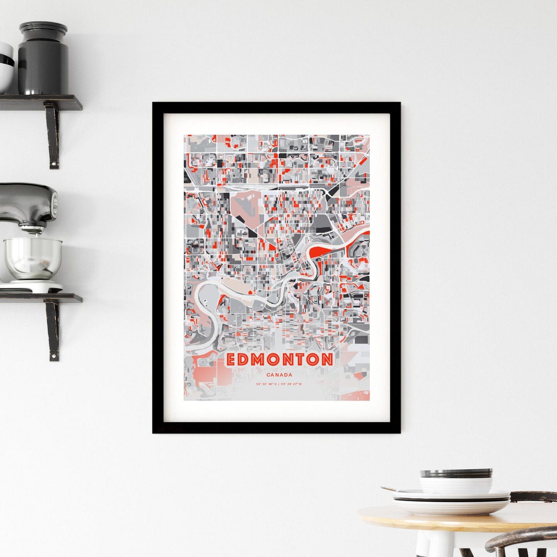 Edmonton Canada Expressive Red and Black City Map Artwork Poster - Image 2