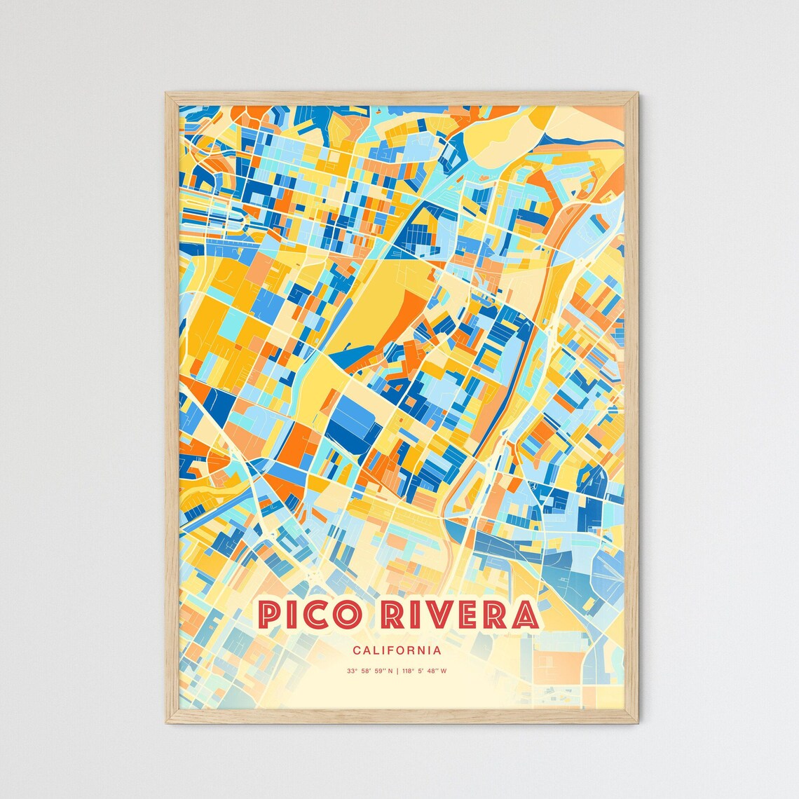 Pico Rivera California Modern Colorful City Street Map Art Poster - Image 3