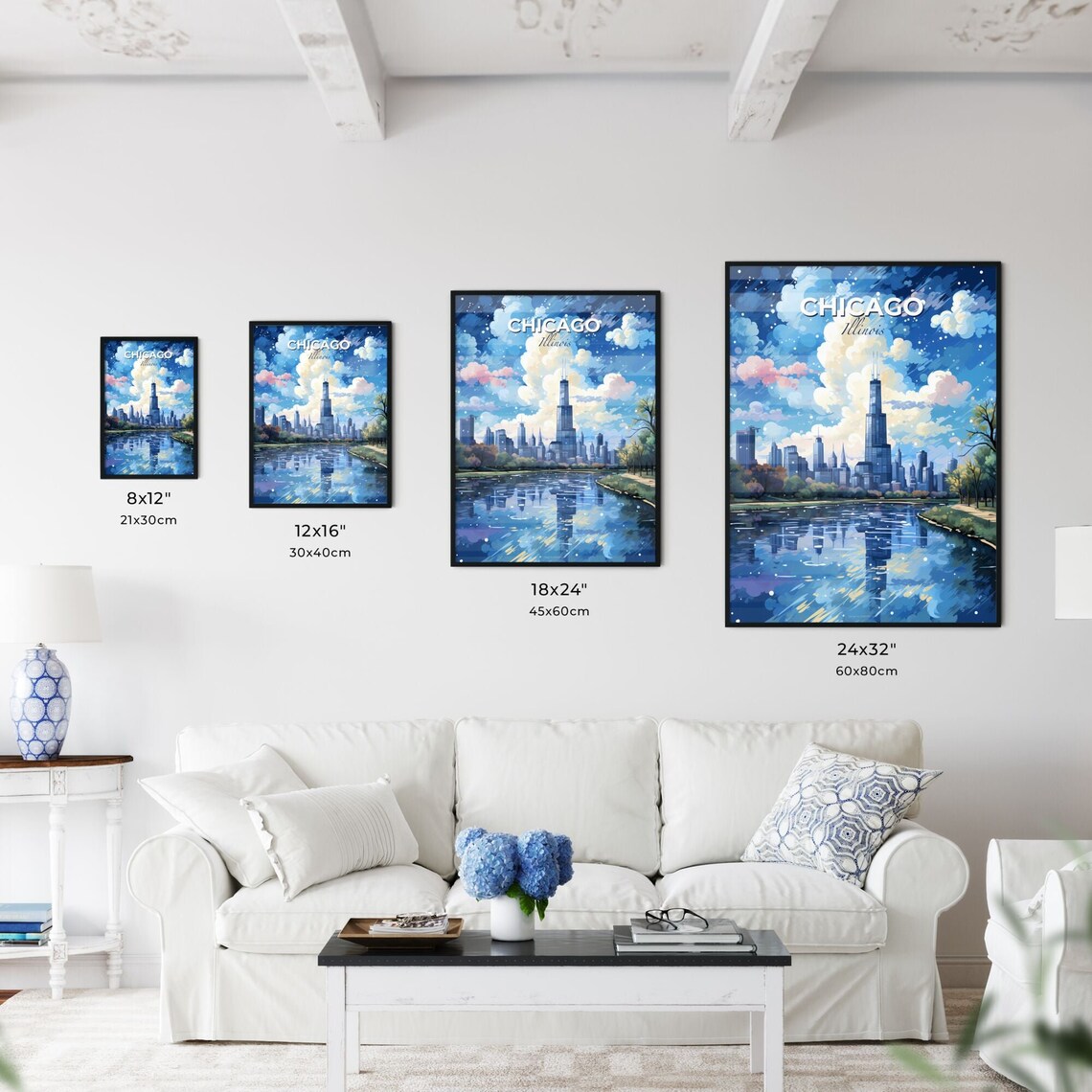 Chicago Illinois Twin Antenna Tower River Night Sky Travel Art Poster - Image 3