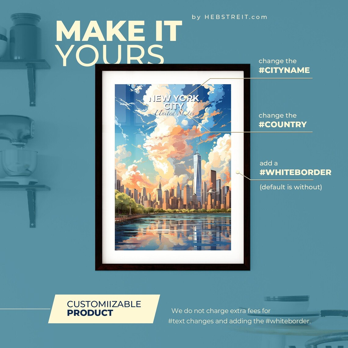 New York City Manhattan Skyline One World Trade River Reflection Poster - Image 2