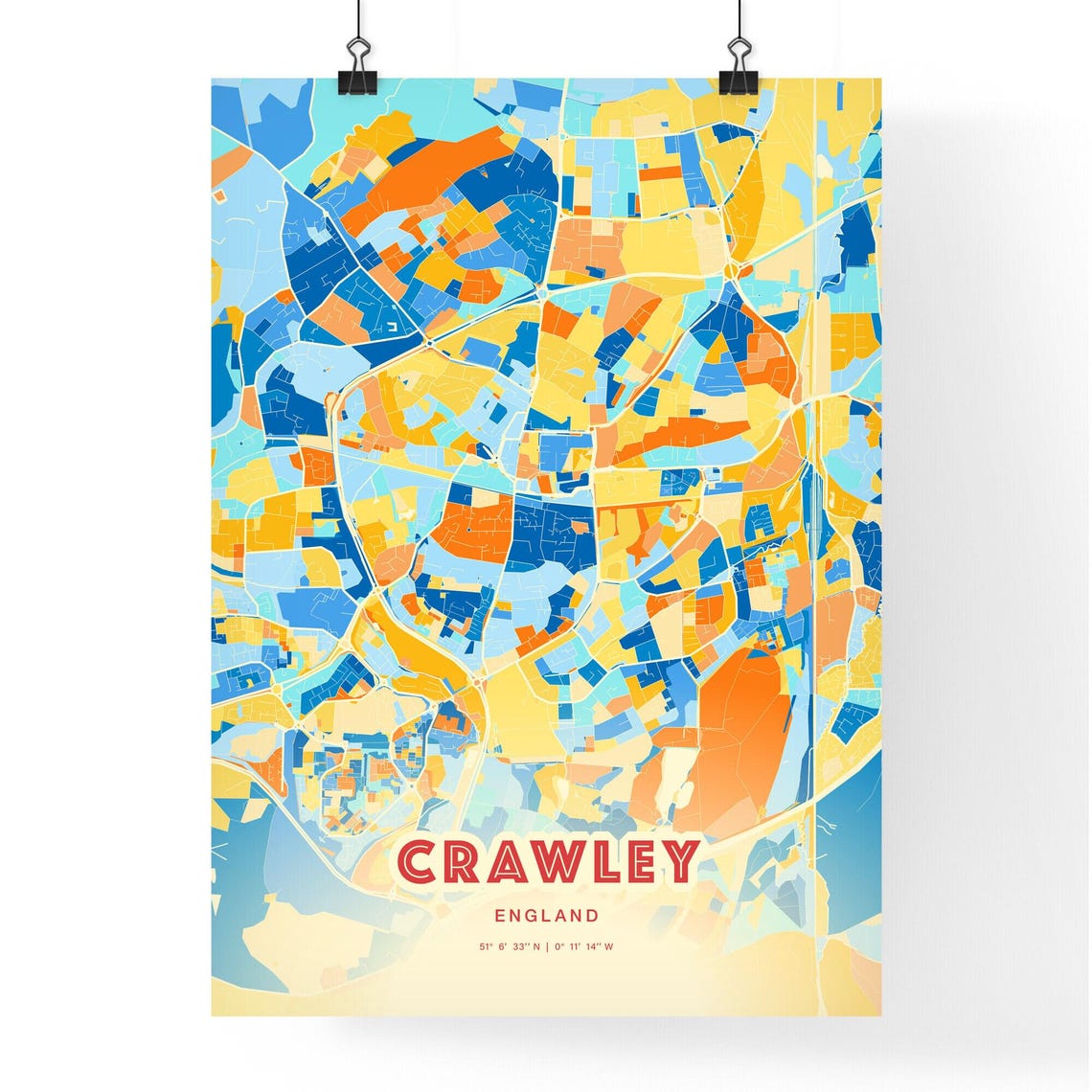 Crawley England Colorful City Map Art Coordinates Modern Poster - Image 3
