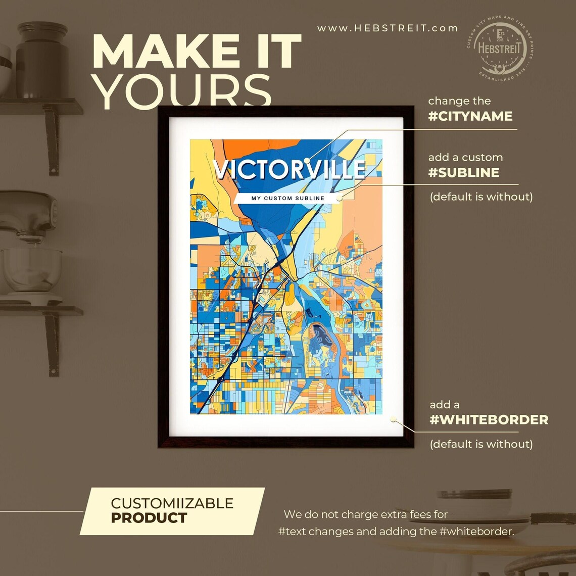 Victorville California Colorful Modern City Map Poster for Home and Office - Image 2