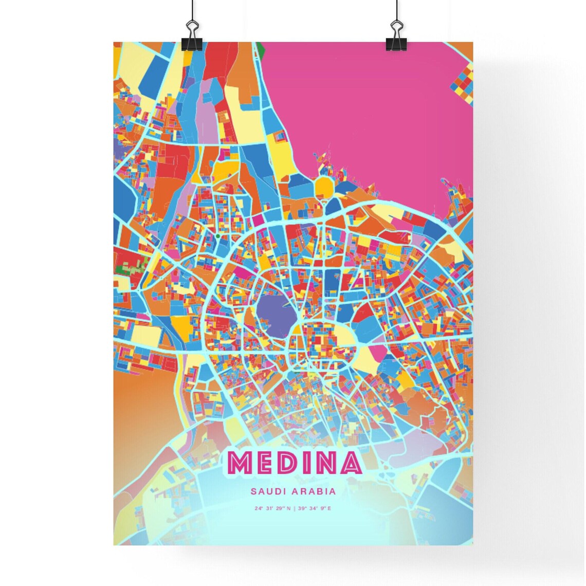 Medina Saudi Arabia Rainbow City Map Poster Vibrant Colorful Street Grid Art - Image 3