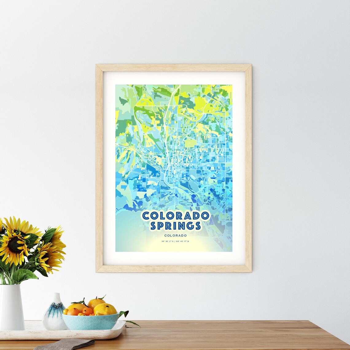 Colorado Springs Colorado Bluish Gradient City Map Art Poster Customizable - Image 2