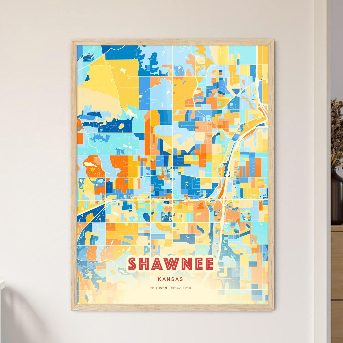 Shawnee Kansas Blue Orange Street Map Art Home Decor Gift Poster - Image 3