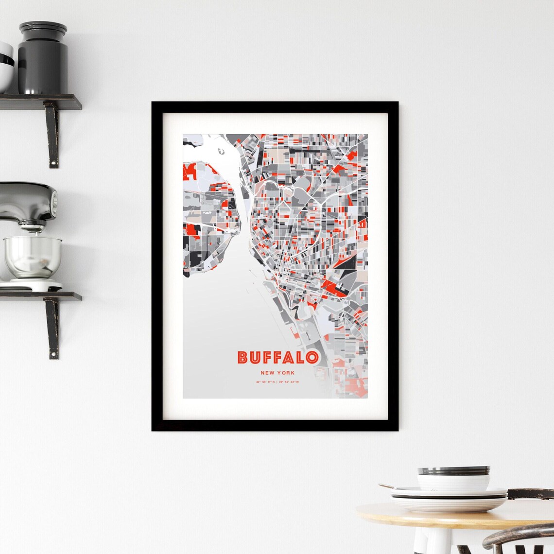 Buffalo New York Expressive Red Bold Modern City Map Art Poster - Image 2