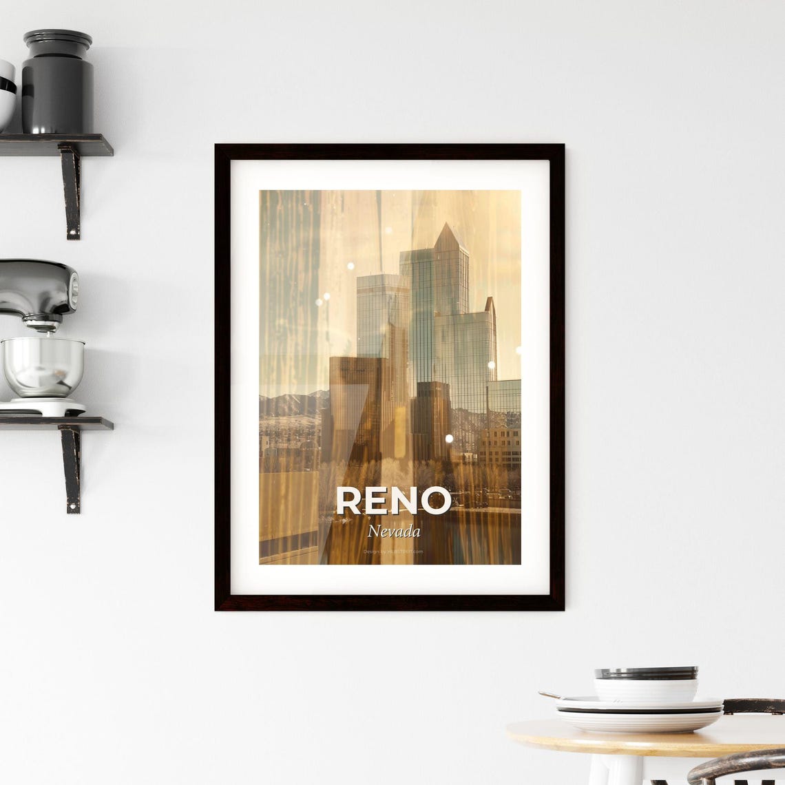 Reno Nevada Downtown Towers Golden Sunset Skyline Art Poster - Image 2