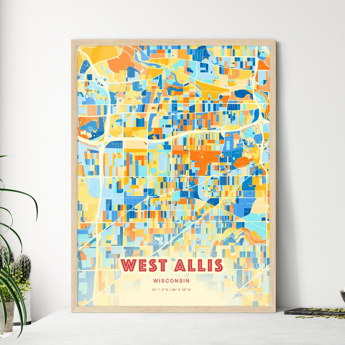 West Allis Wisconsin Modern Colorful City Street Map Art Poster - Image 3