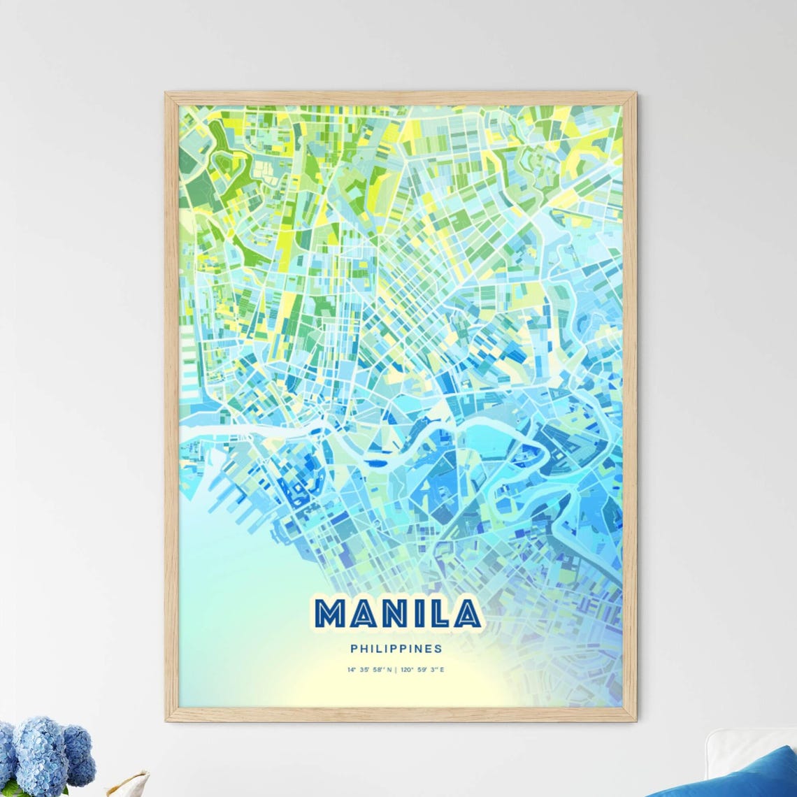 Manila Philippines Bluish Watercolor City Map Art Poster Wall Decor