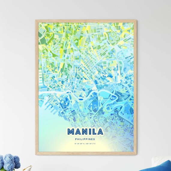 Manila Philippines Bluish Watercolor City Map Art Poster Wall Decor