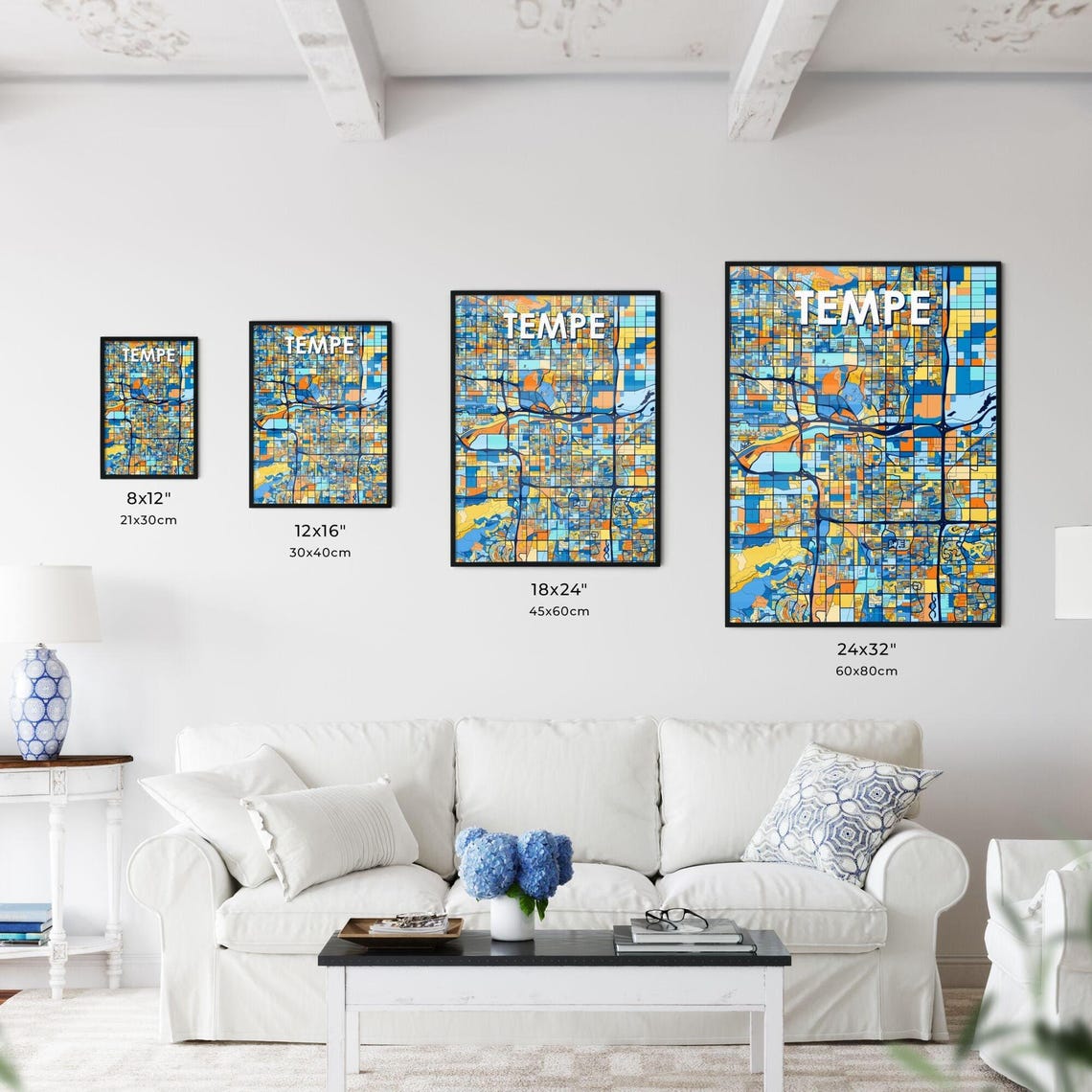 Tempe Arizona Blue Orange City Map Poster Bold Modern Street Grid Art - Image 3