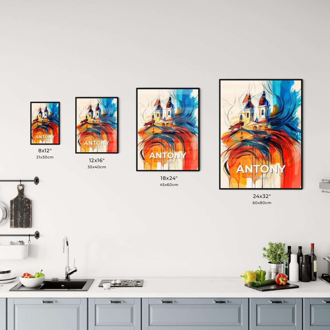 Antony France Vibrant Watercolor Town Cityscape Decor Poster - Image 3