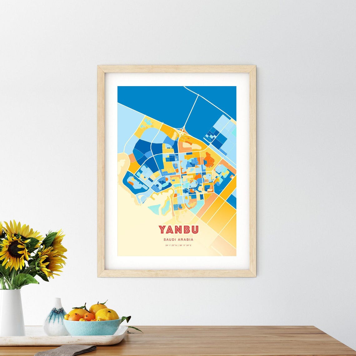 Yanbu Saudi Arabia Blue Orange Abstract City Map Fine Art Poster - Image 2