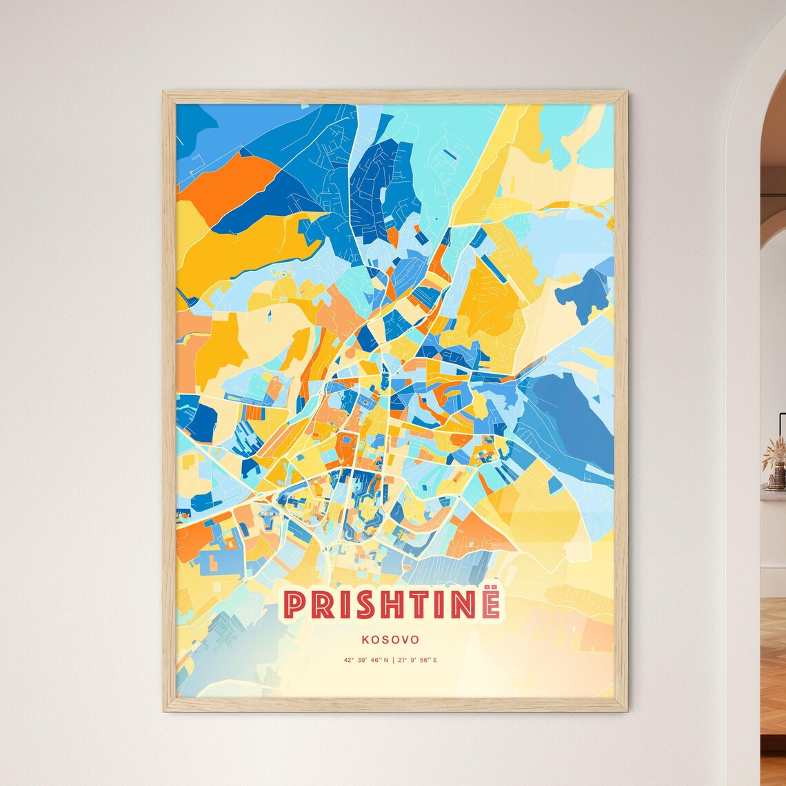 Prishtine Kosovo Colorful City Map Coordinates Travel Poster