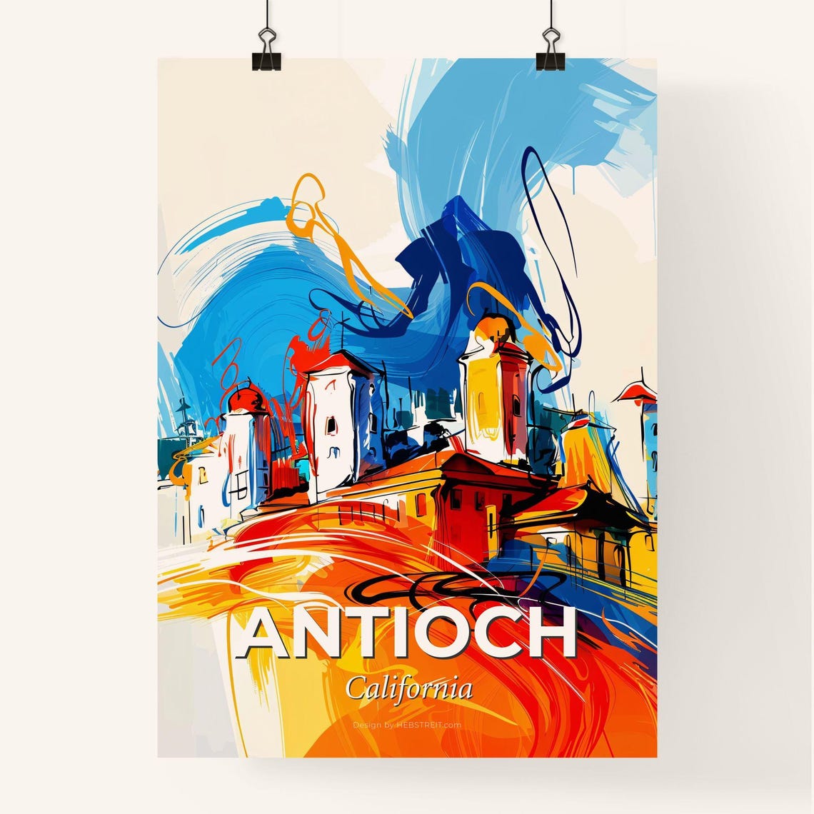 Antioch California Abstract Buildings Vivid Painting Art Poster - Image 4