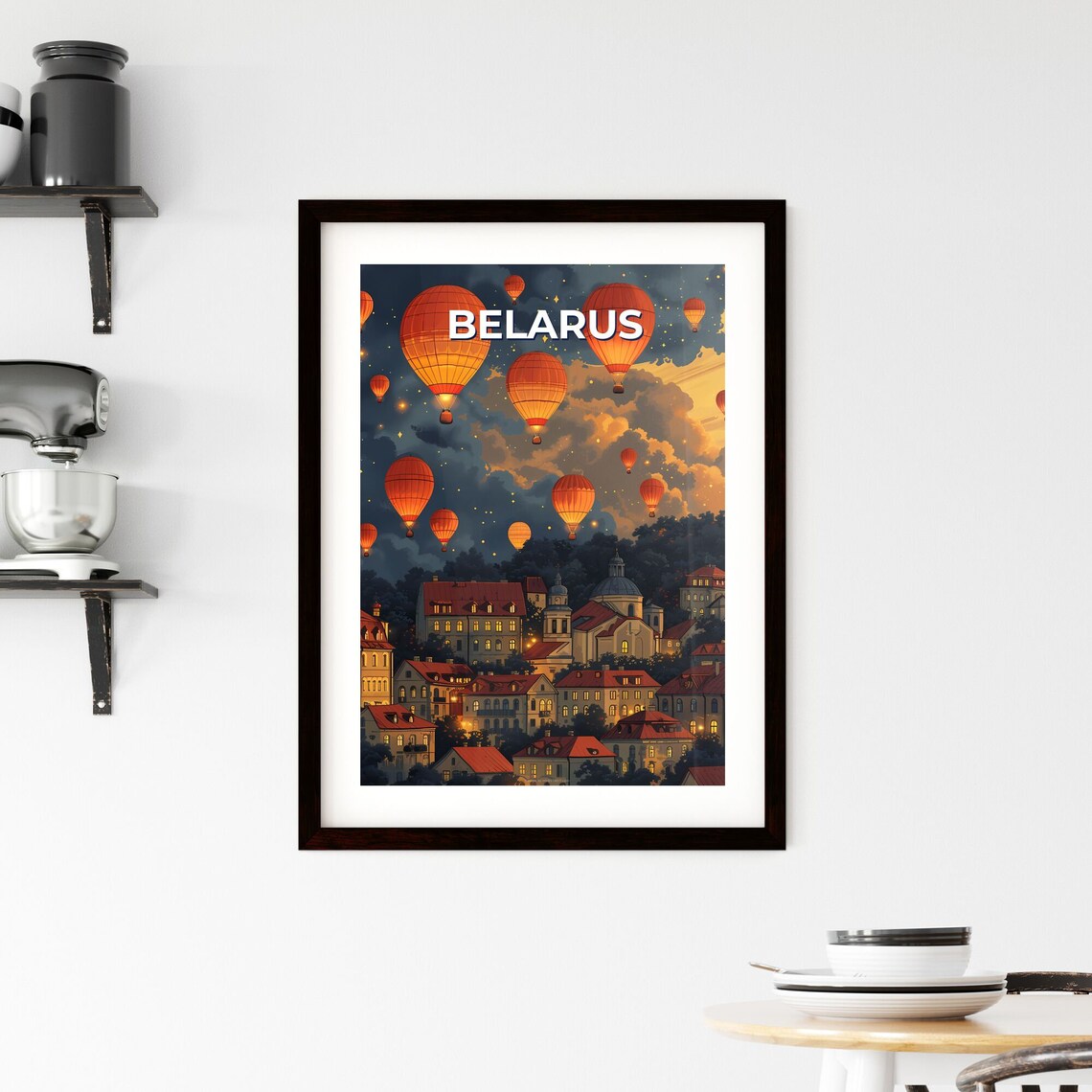 Belarus Hot Air Balloons Over Old Town Dusk Vintage Travel Poster Art - Image 2