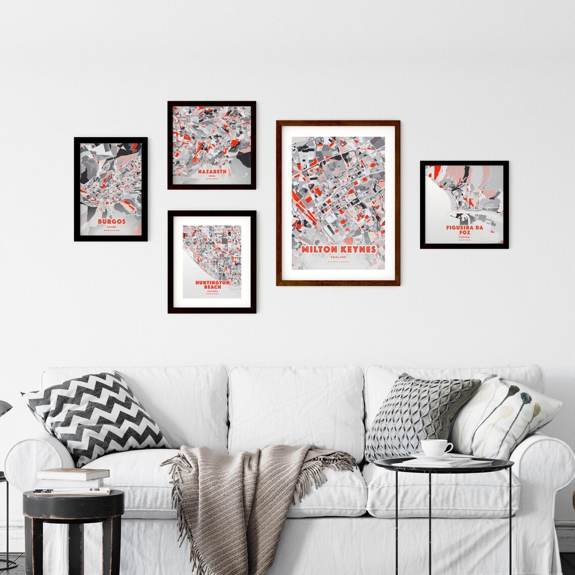 Milton Keynes England Modern Red Expressive City Map Art Poster - Image 2