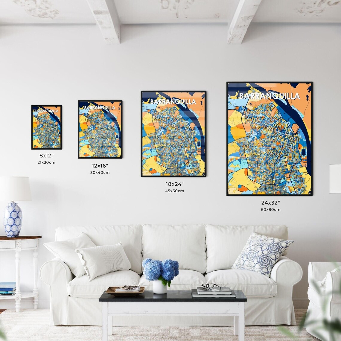 Barranquilla City Map Poster Abstract Blue Orange Geometric Street Decor - Image 3
