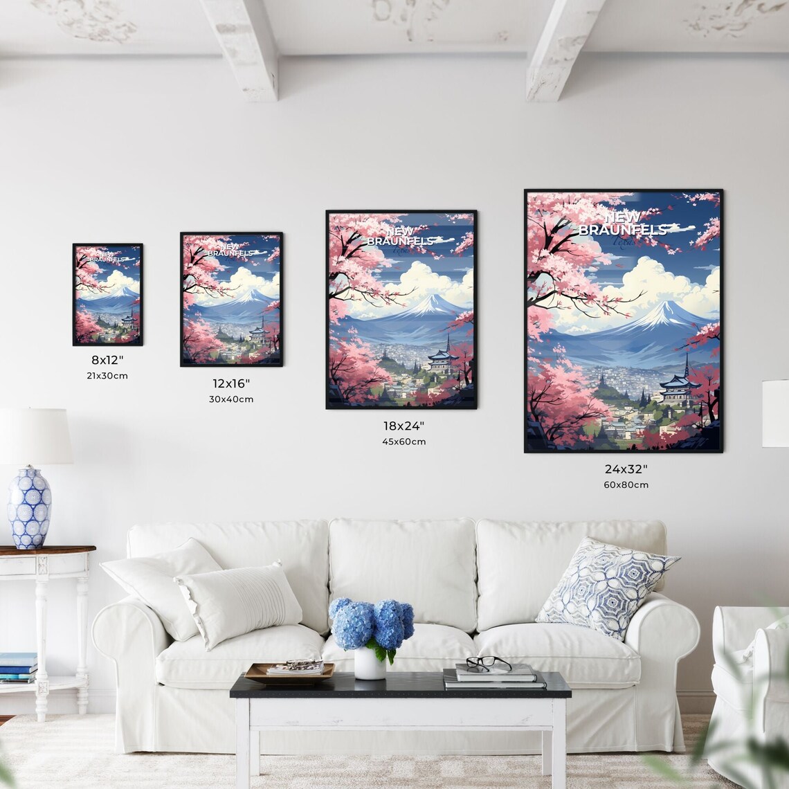 New Braunfels Texas Mountain Temple Cherry Blossom Travel Poster - Image 3