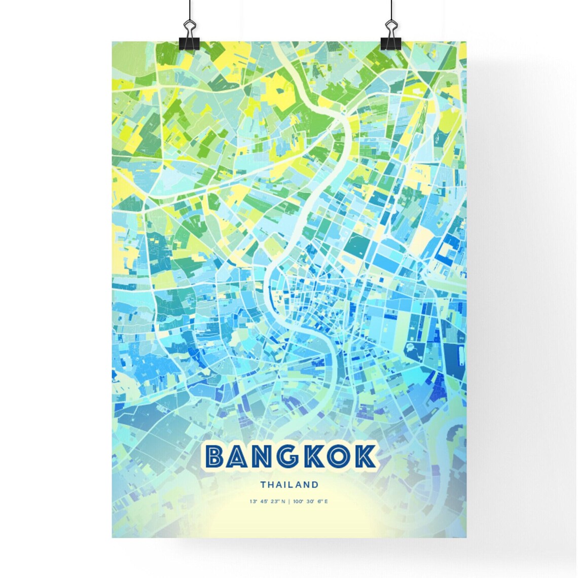 Bangkok Thailand Pastel Blue City Map Art with Coordinates Poster - Image 3