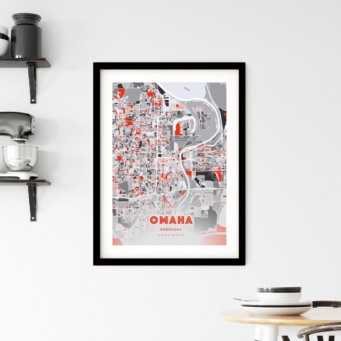 Omaha Nebraska Expressive Red and Black City Map Artwork Poster - Image 2