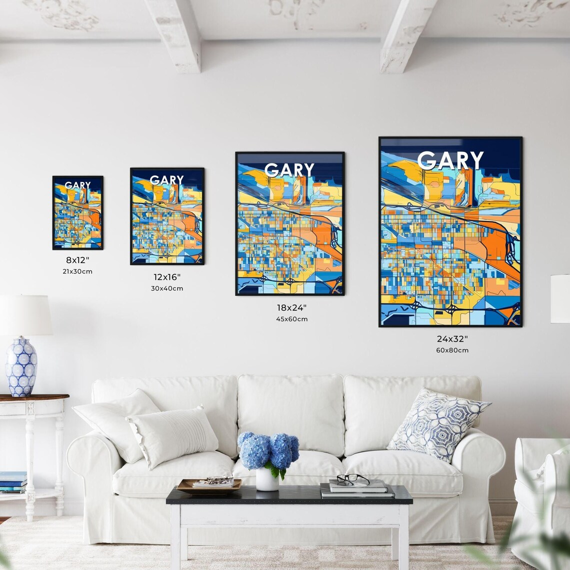 Gary Indiana Eye Catching Colorful City Street Map Art Poster - Image 3