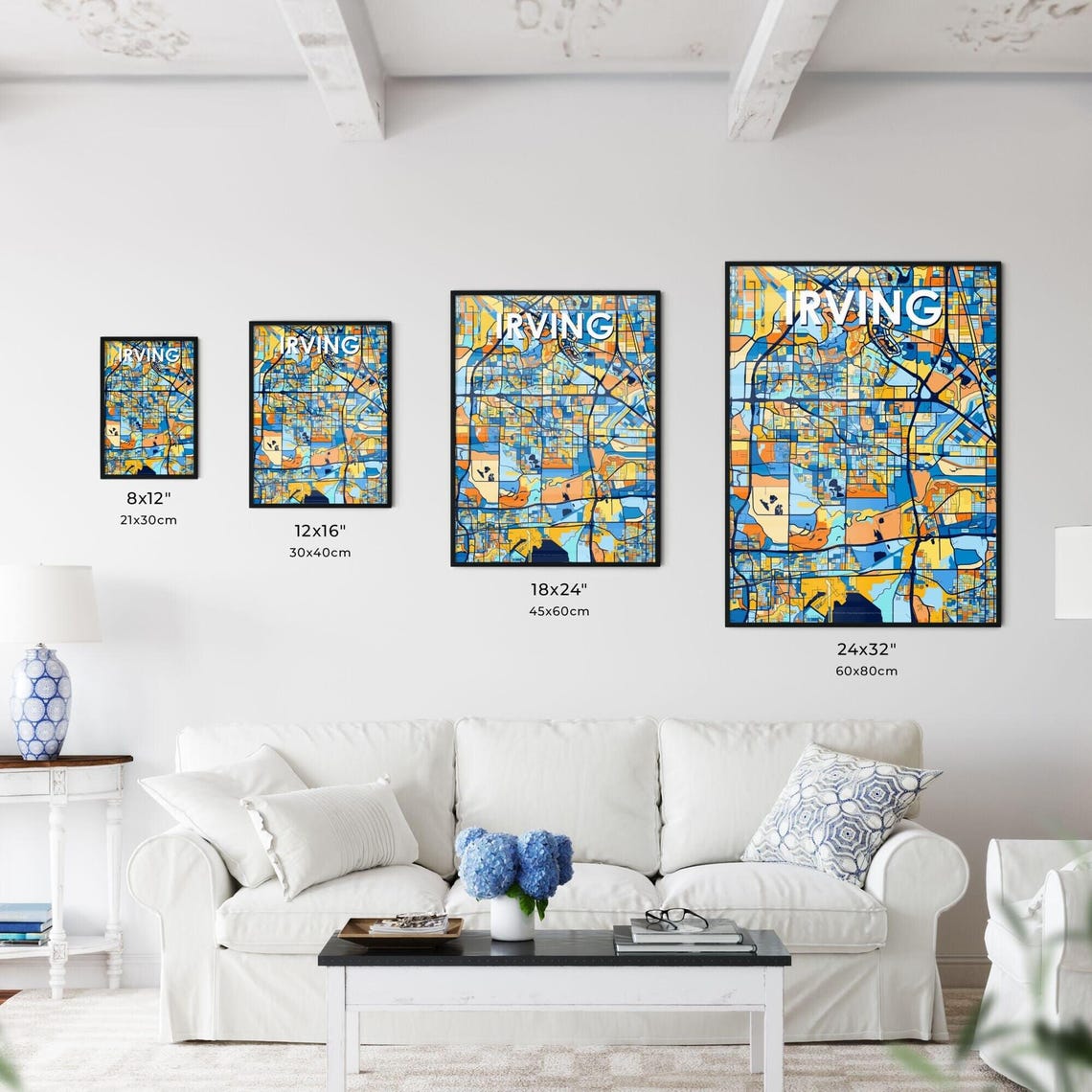 Irving Texas Vibrant Stylized Blue and Orange City Map Poster - Image 3