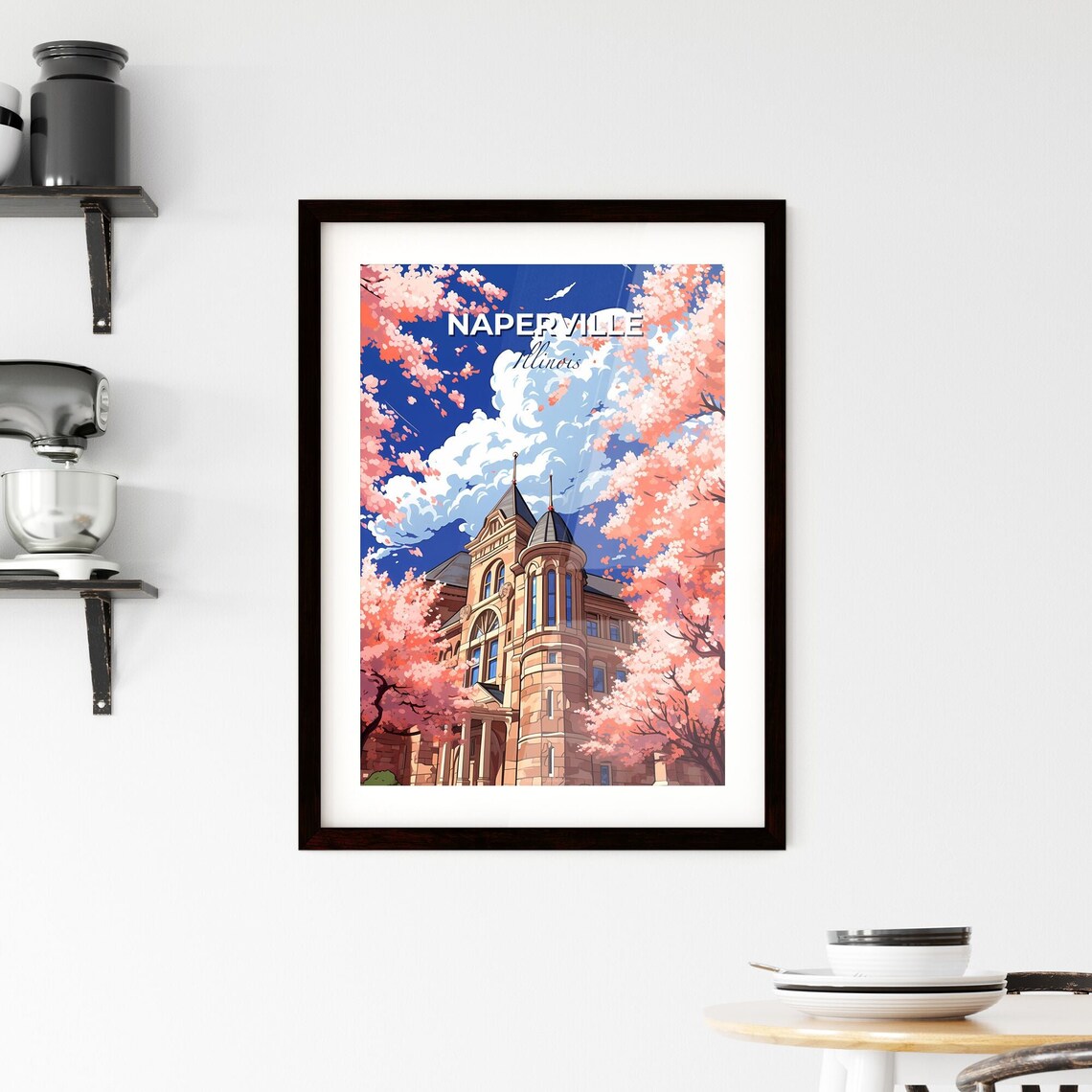 Naperville Illinois Historic Stone Church Blossom Travel Poster - Image 2