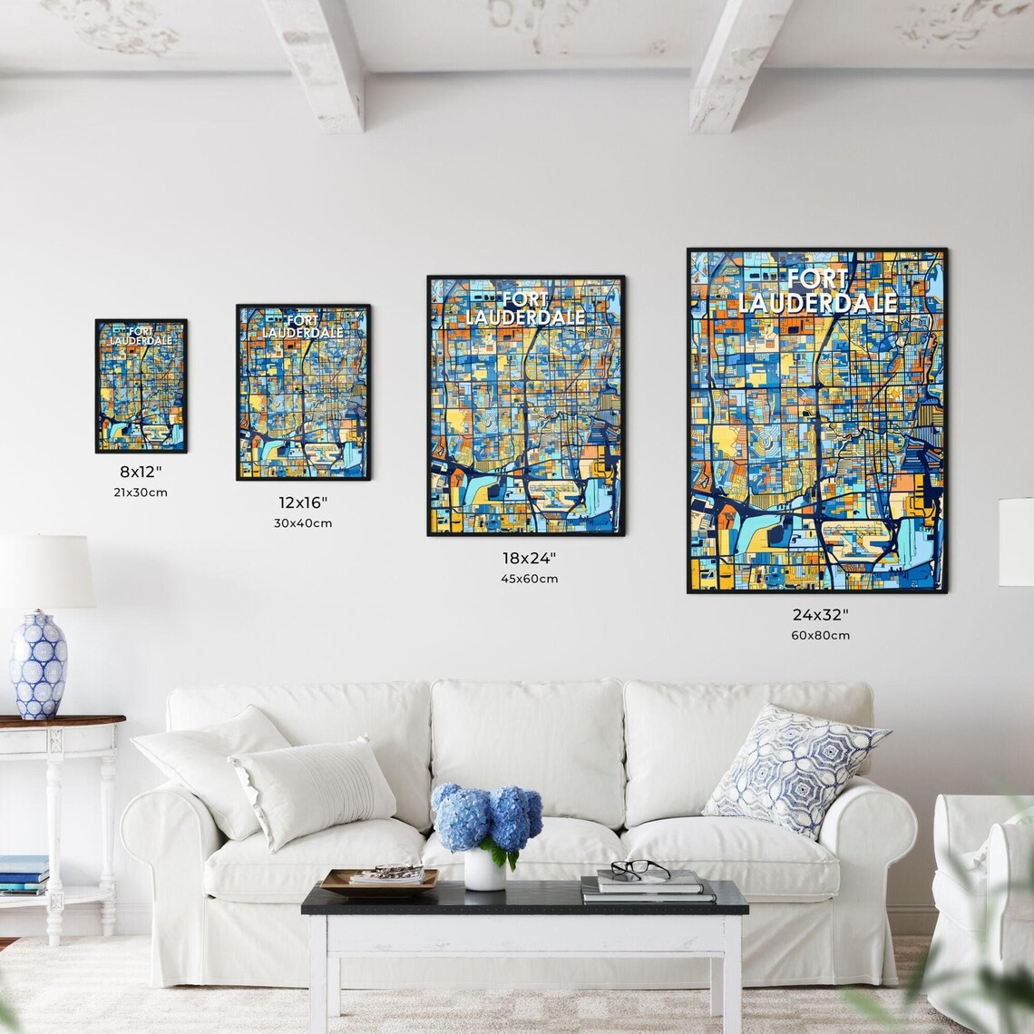 Fort Lauderdale Florida Blue Orange City Street Map Art Poster - Image 3