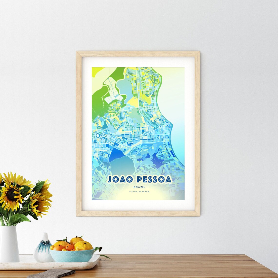 Joao Pessoa Brazil Bluish Watercolor Modern Decorative City Map Art Poster - Image 2