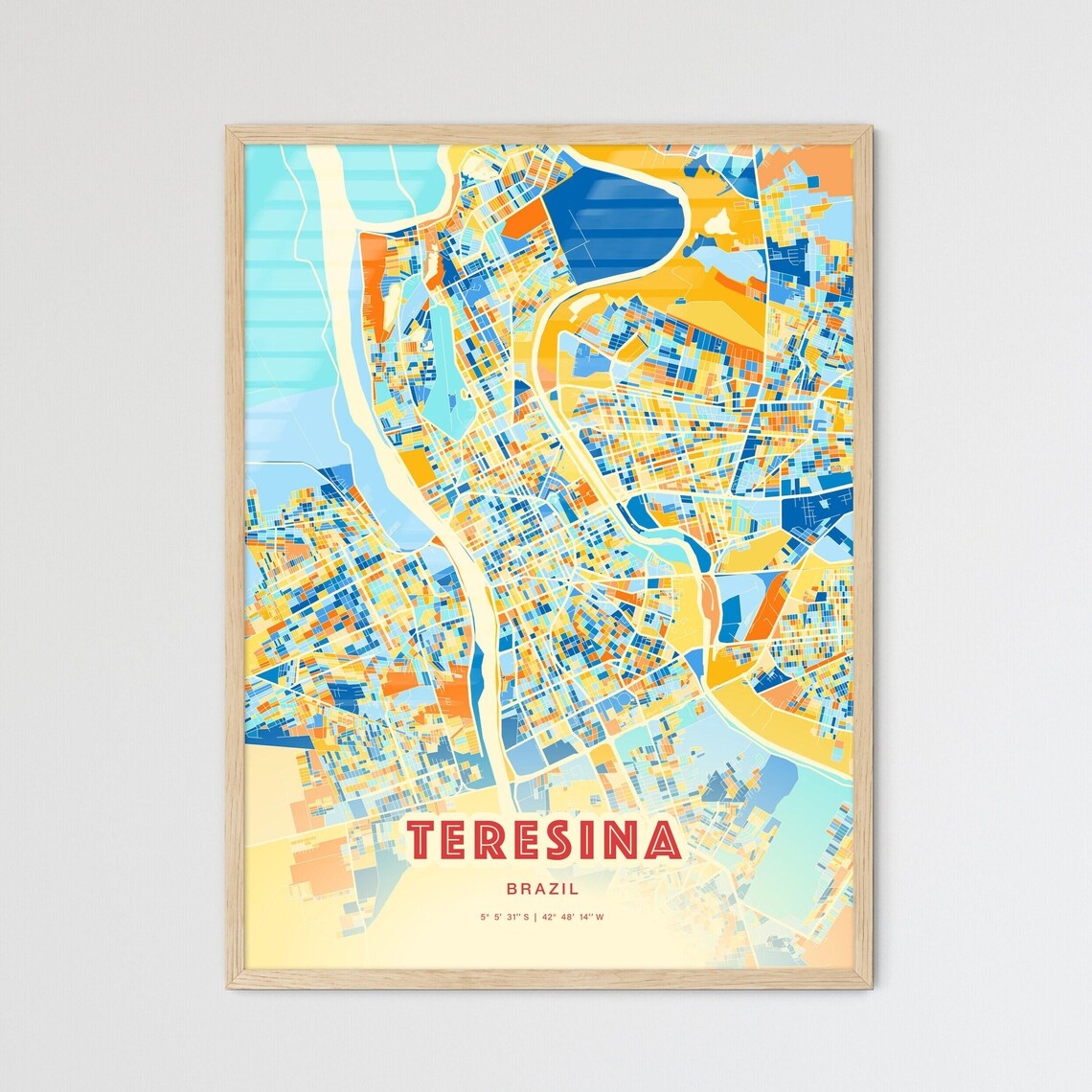 Teresina Brazil Vibrant Colorful Modern City Street Map Art Poster