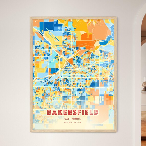 Bakersfield California Colorful Abstract City Street Map Art Poster