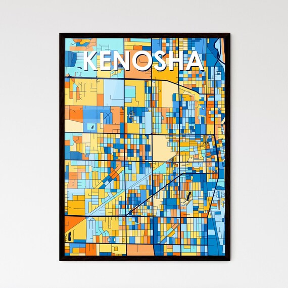 Kenosha Wisconsin Vibrant Colorful City Map Art Poster for Home Decor