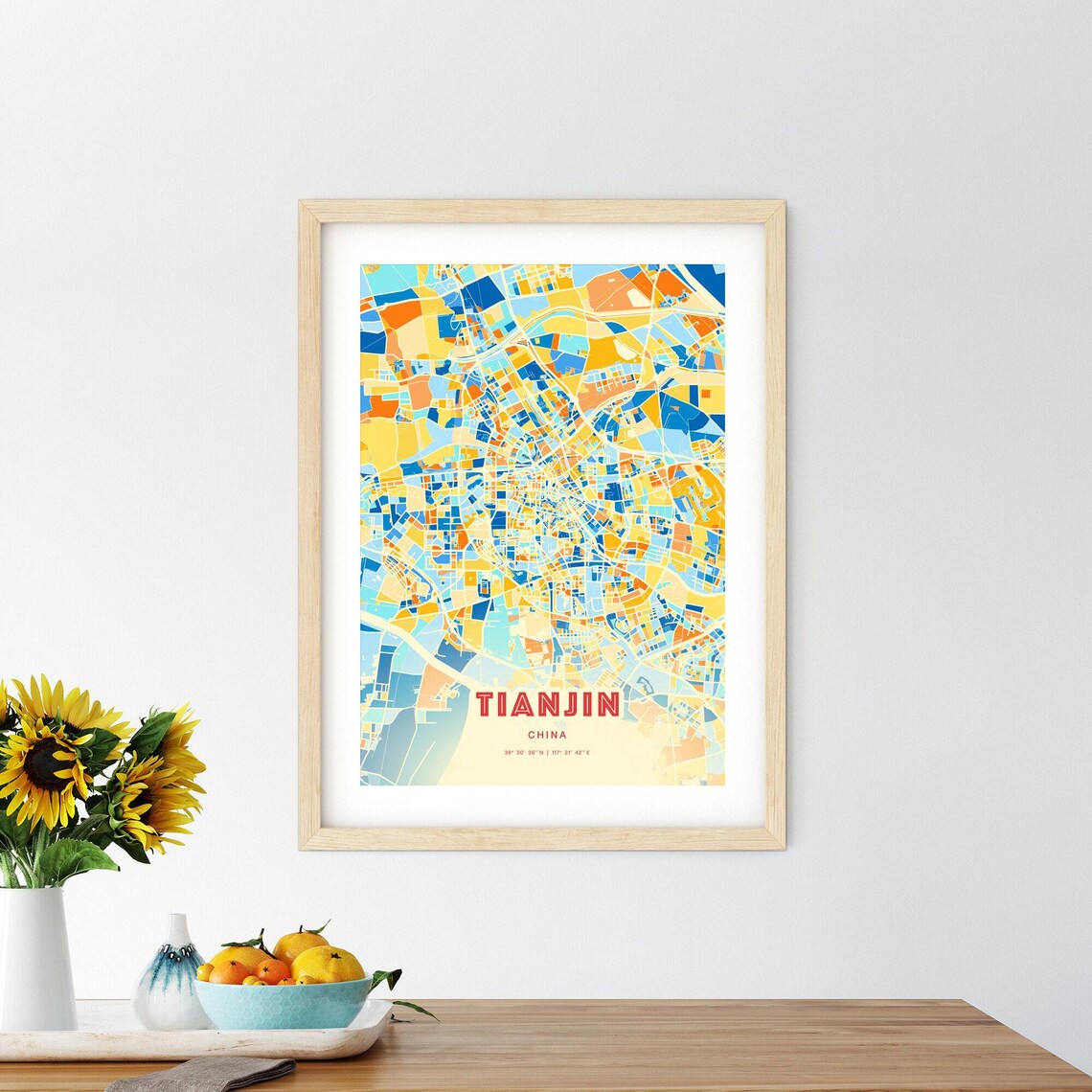 Tianjin China Blue Orange Modern City Street Map Gallery Poster - Image 2