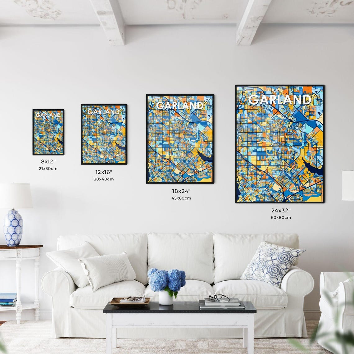 Garland Texas Vibrant Stylized Blue and Orange City Map Poster - Image 3