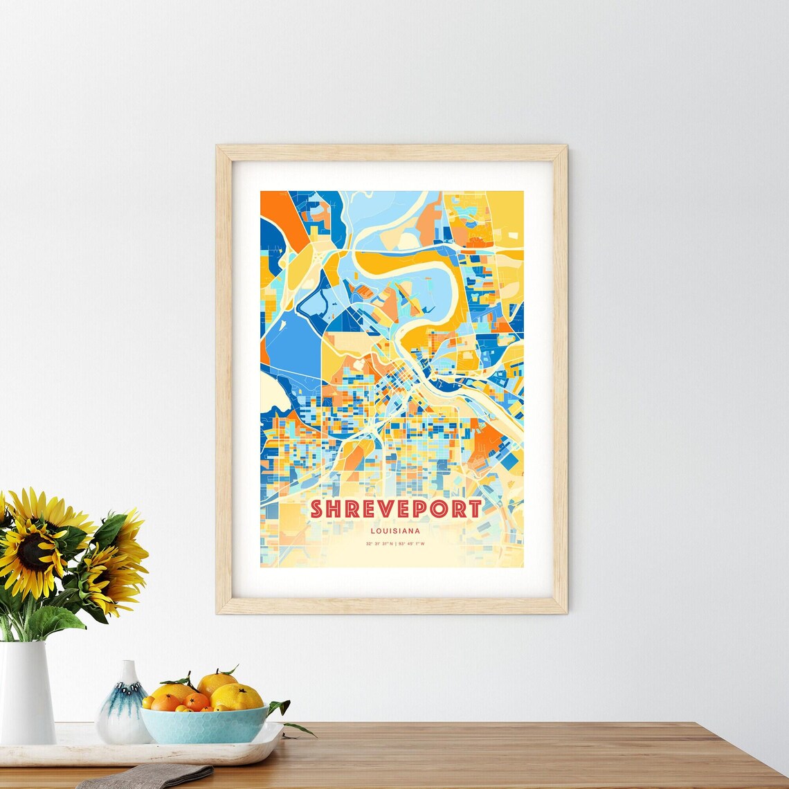 Shreveport Louisiana Colorful Blue Orange City Map Art Poster - Image 2