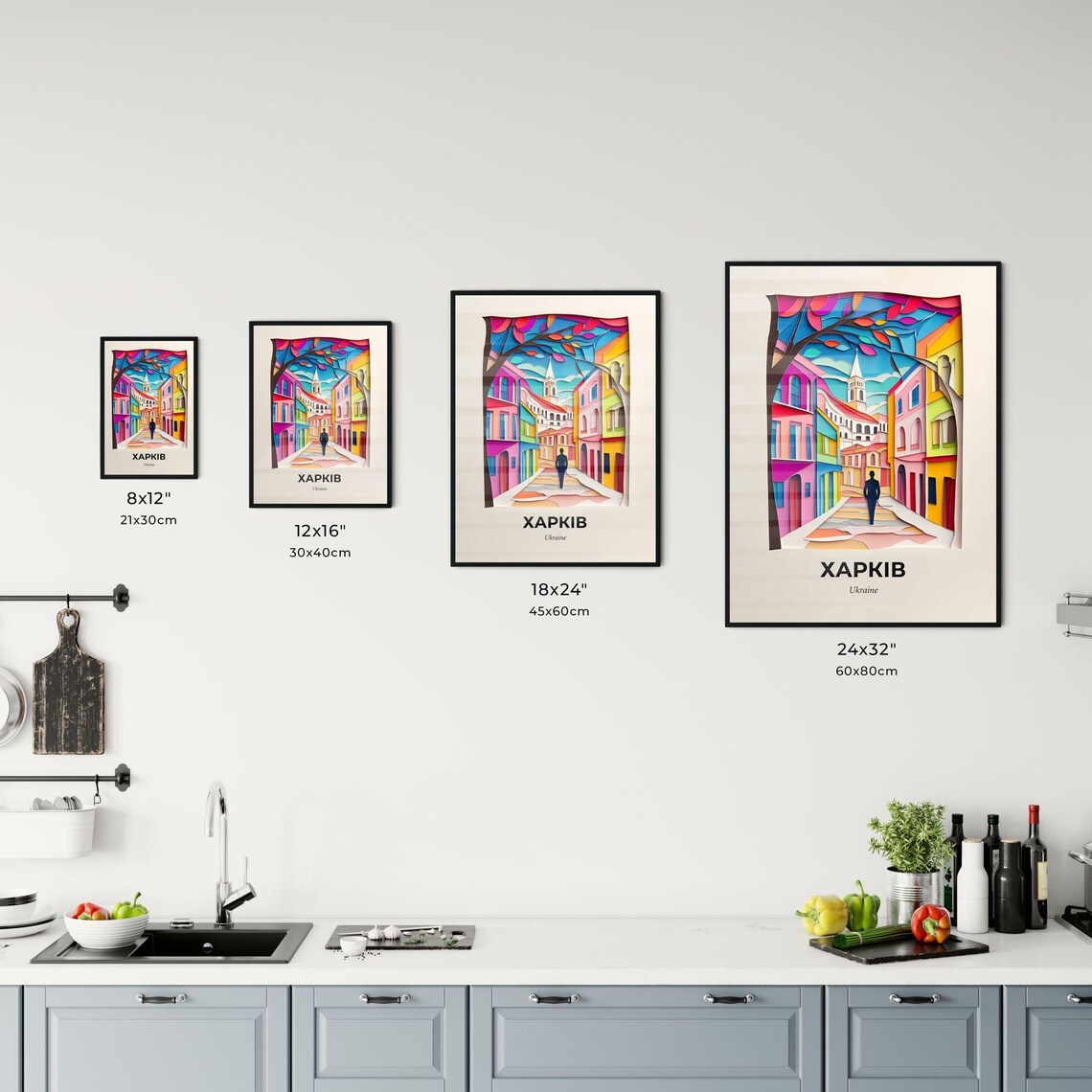 Kharkiv Ukraine 3D Paper Cut Colorful Street Church Art Poster - Image 3