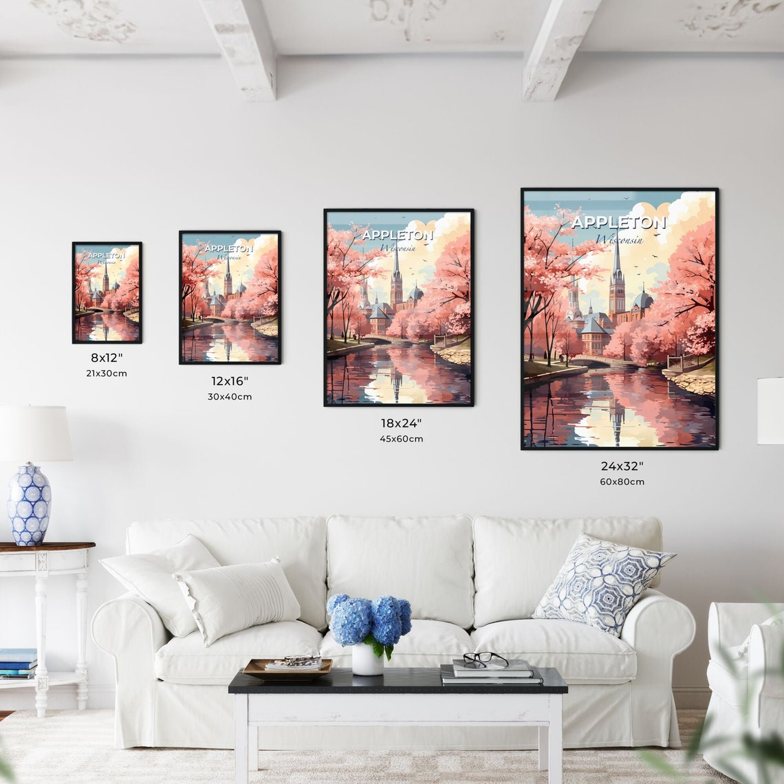 Appleton Wisconsin Cherry Blossom River Church Spires Art Poster - Image 3