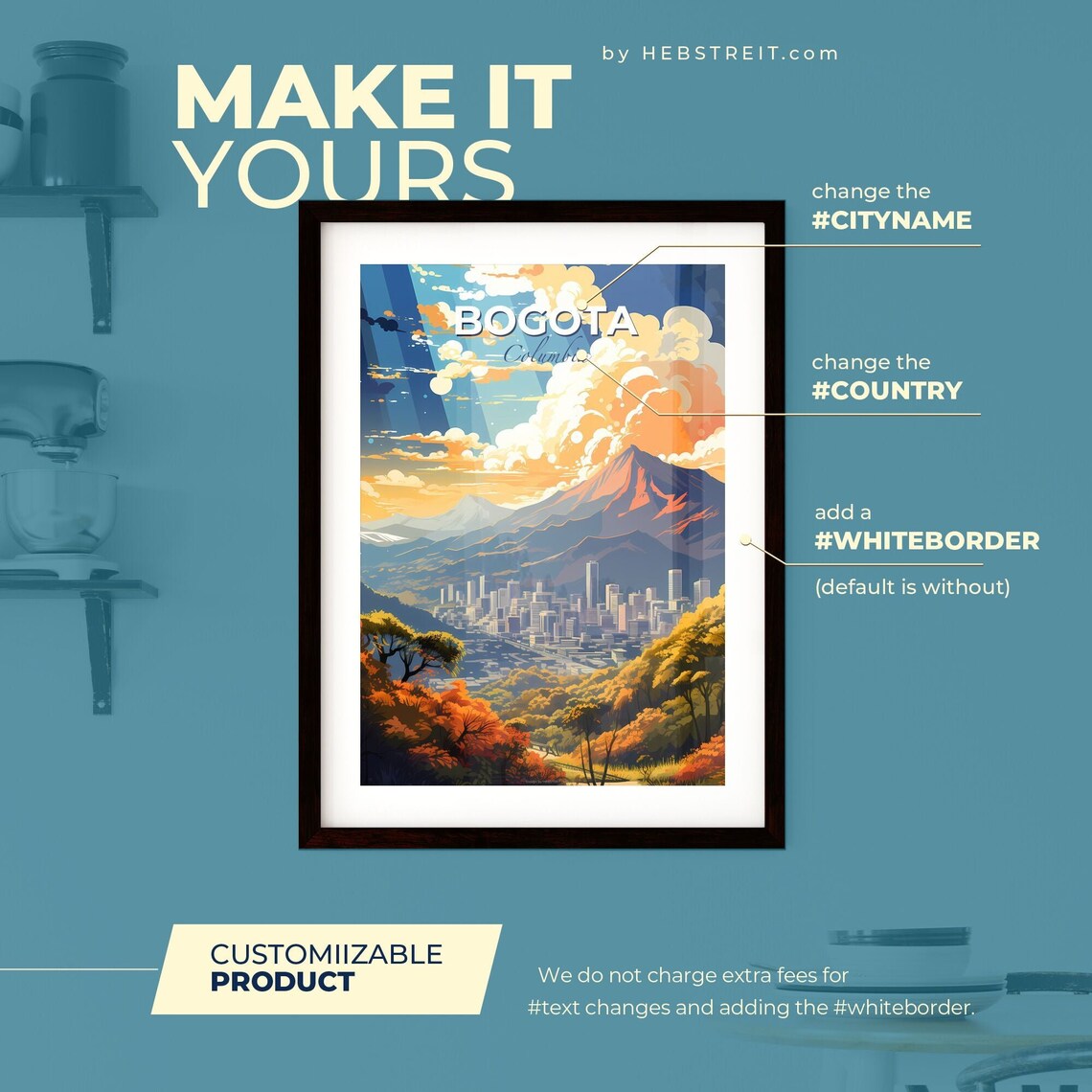 Bogota Colombia Mountain City Skyline Sunset Travel Art Poster - Image 2
